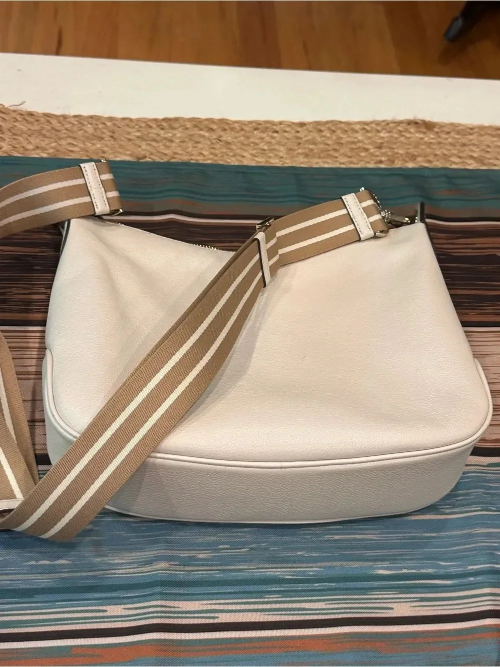 Kate Spade Cream Crossbody Bag with Striped Tan Strap